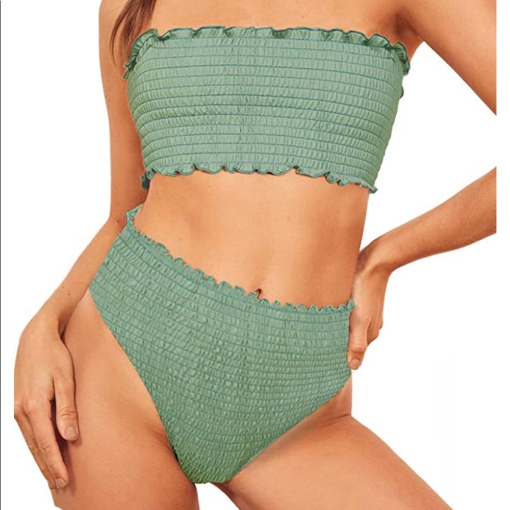 Smocked High Waisted Bikini